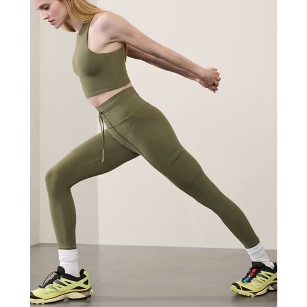 Athleta Salutation Cargo Tight in Olive Green